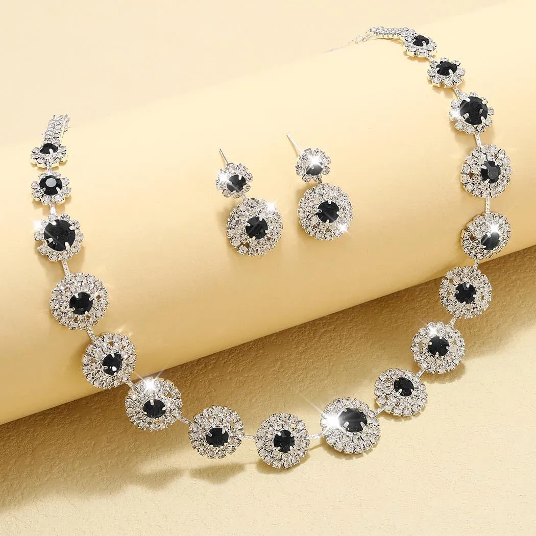 Unicra Bridal Wedding Jewelry Set Silver Rhinestone Necklace Earrings Sets Formal Costume Jewelry for Women and Brides