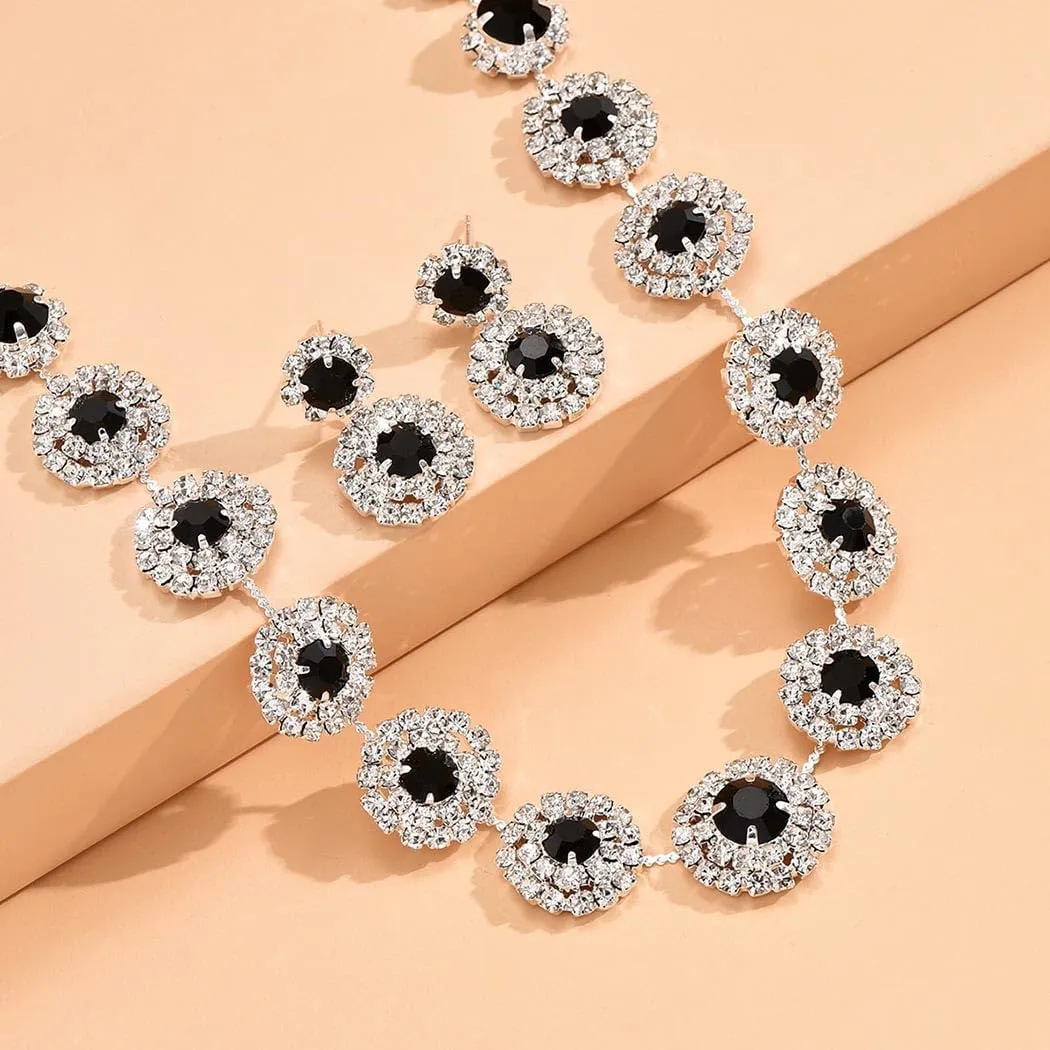 Unicra Bridal Wedding Jewelry Set Silver Rhinestone Necklace Earrings Sets Formal Costume Jewelry for Women and Brides