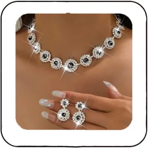 Unicra Bridal Wedding Jewelry Set Silver Rhinestone Necklace Earrings Sets Formal Costume Jewelry for Women and Brides
