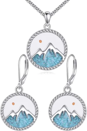 URONE Mustard Seed Mountain Jewelry Set 925 Sterling Silver Mountain Necklace Earrings Faith Jewelry Gift For Women