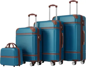 Versatile 4-Piece Hardshell Luggage Set with Lightweight Spinner Suitcases and Cosmetic Case, Blue