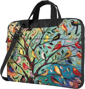 Vibrant Colored Bird Branches Laptop Shoulder Bag for Women, Bird Tree Laptop Sleeve Case Computer Bag