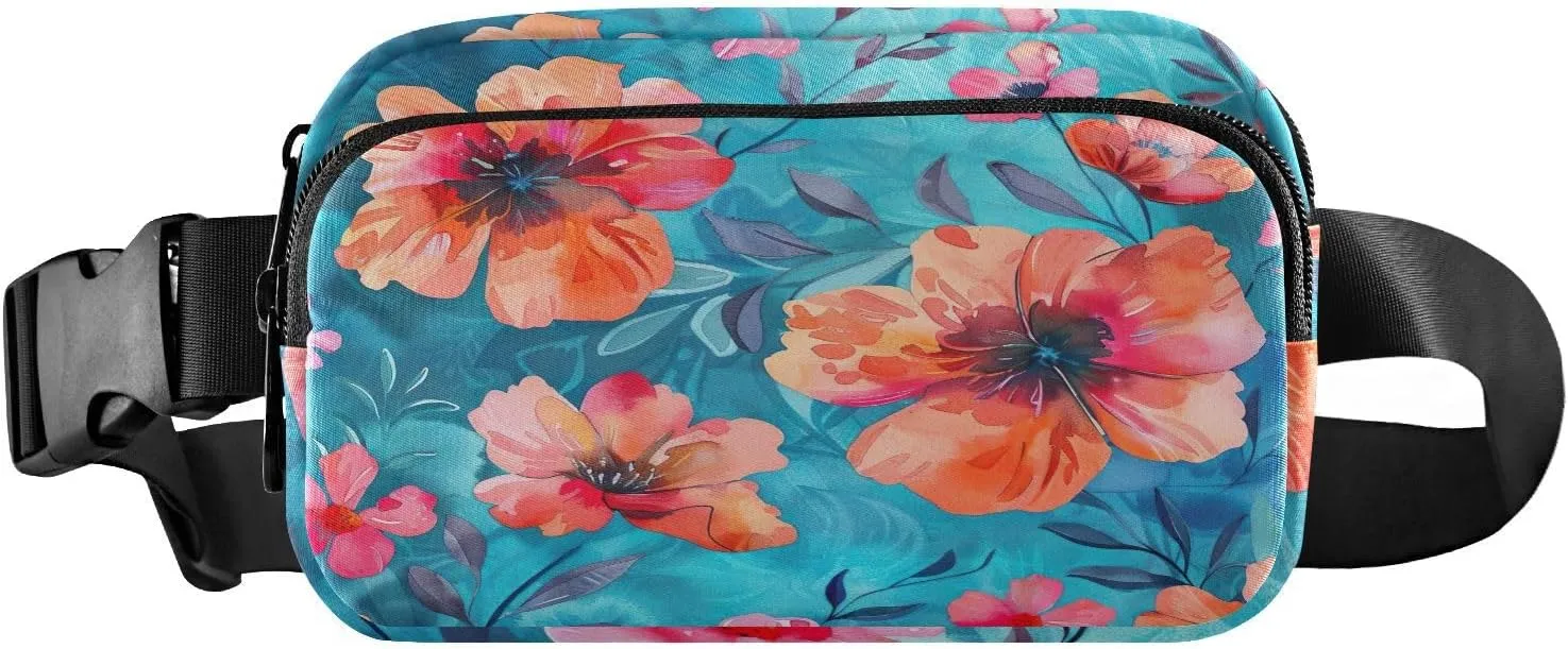 Vibrant Flowers Fanny Packs for Women Men, Fashion Belt Bag Waterproof Waist Pack Crossbody Bags with Adjustable Strap for Workout Running Hiking