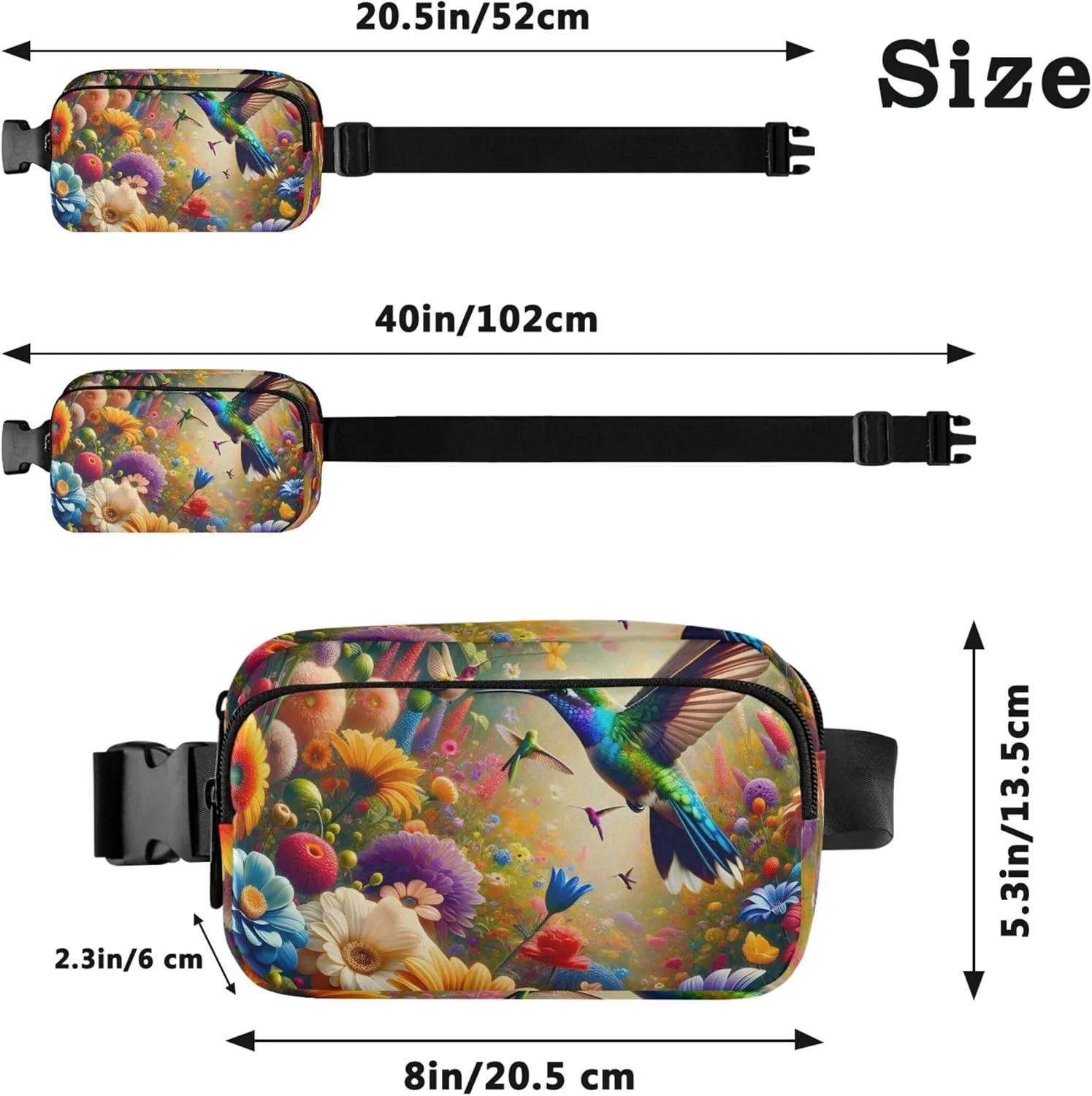 Vibrant Hummingbirds Flowers Colorful Women Fanny Packs Waterproof Hip Pouch Belt Bag Cute Travel Waist Pouch
