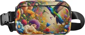 Vibrant Hummingbirds Flowers Colorful Women Fanny Packs Waterproof Hip Pouch Belt Bag Cute Travel Waist Pouch