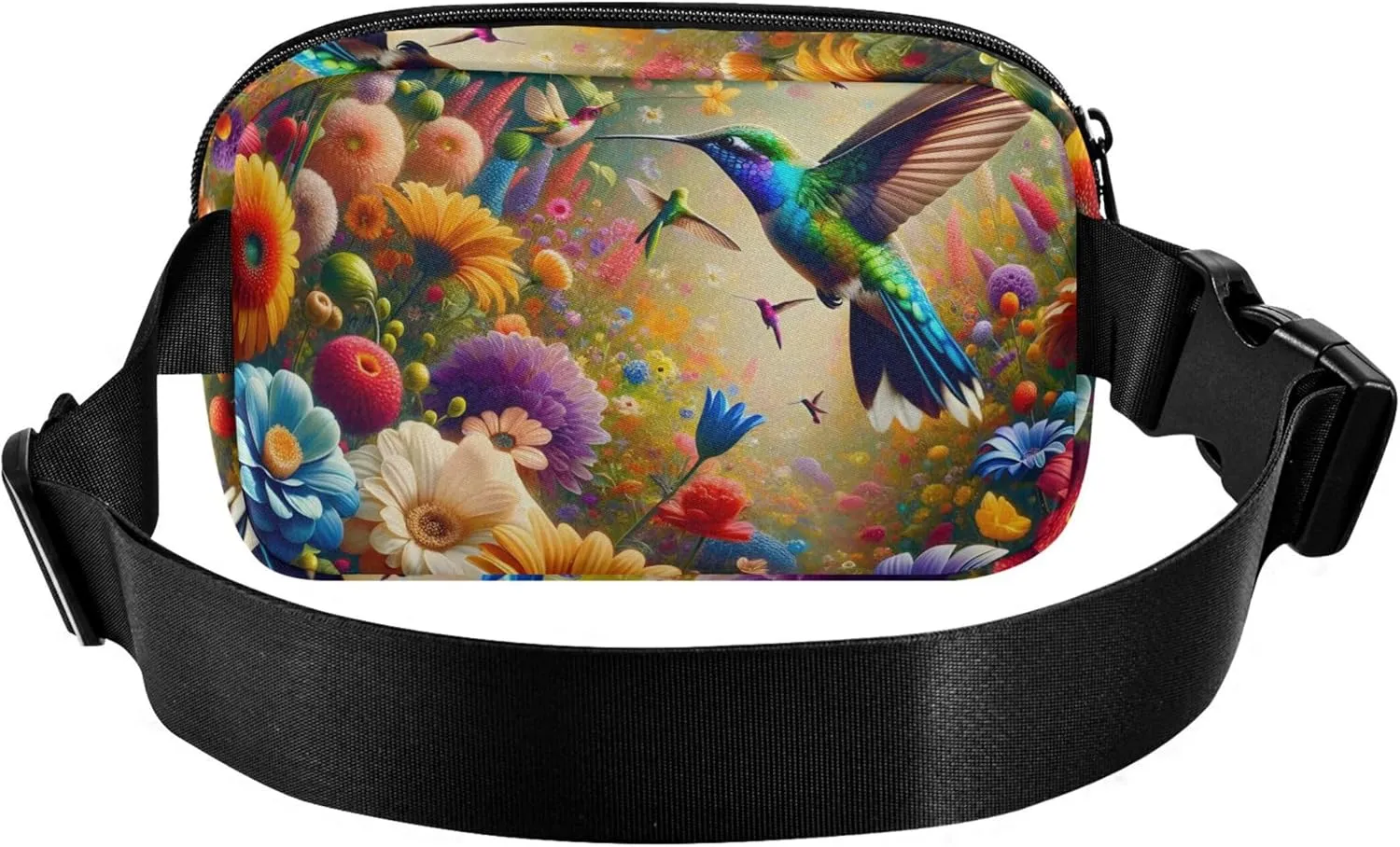 Vibrant Hummingbirds Flowers Colorful Women Fanny Packs Waterproof Hip Pouch Belt Bag Cute Travel Waist Pouch