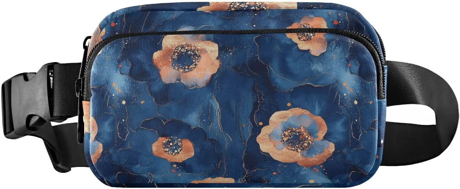 Vibrant Orange Flowers Unique Fashion Crossbody Bag Waist Packs for Men Women Large Capacity Bum Belt Bag with Adjustable Strap for Travel Running Hiking