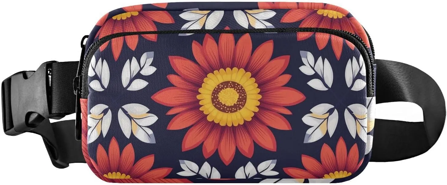 Vibrant Sunflowers Leaves Stylish Fanny Waist Pack for Women Men Teenagers Mini Sling Bag Travel Accessory with Adjustable Strap for Travel Vacation Running