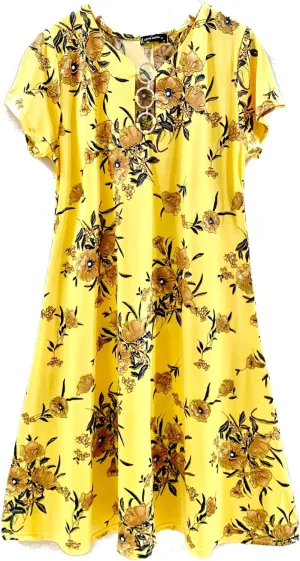 Vibrant V-Neck Knee Length Dress - Assorted Styles Plus & Regular Sizes
