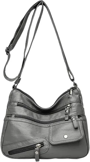 Vintage New Versatile Soft PU Leather Interlayer One Shoulder Crossbody Bag Handbag Spacious Work Bags (Grey, One Size)