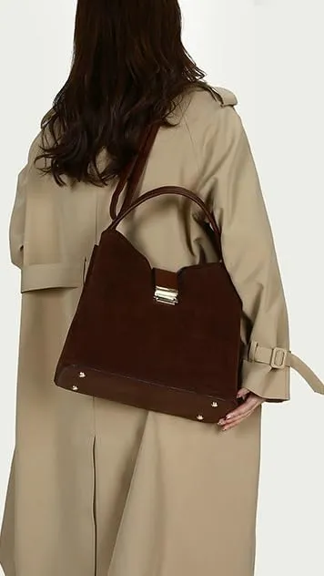 Vintage Suede Shoulder Bag Tote Bag Crossbody Bag Satchel Purse Chic Underarm Bag Top-Handle Handbags for Women Girls