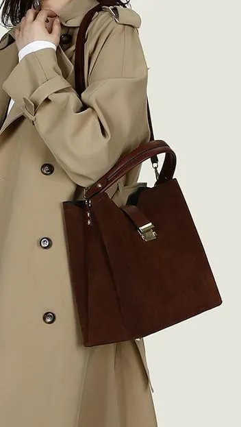 Vintage Suede Shoulder Bag Tote Bag Crossbody Bag Satchel Purse Chic Underarm Bag Top-Handle Handbags for Women Girls