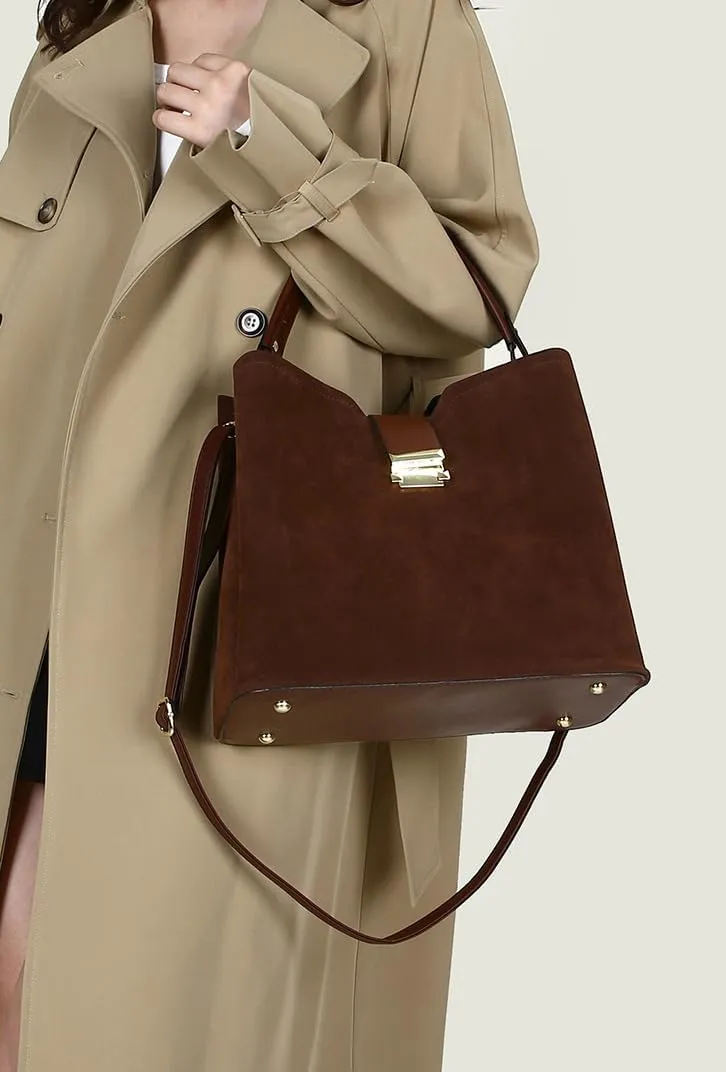 Vintage Suede Shoulder Bag Tote Bag Crossbody Bag Satchel Purse Chic Underarm Bag Top-Handle Handbags for Women Girls