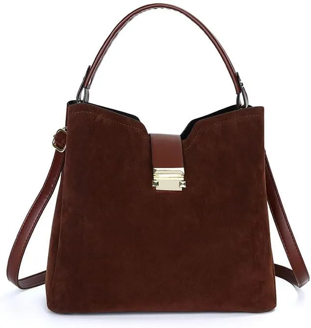 Vintage Suede Shoulder Bag Tote Bag Crossbody Bag Satchel Purse Chic Underarm Bag Top-Handle Handbags for Women Girls