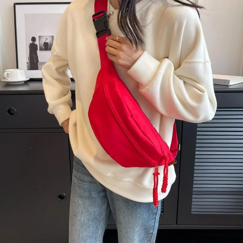 Waist Bag Fanny Pack for Men Women Cross Body Belt Bag with Adjustable Strap Running Hiking Travel Biking Red