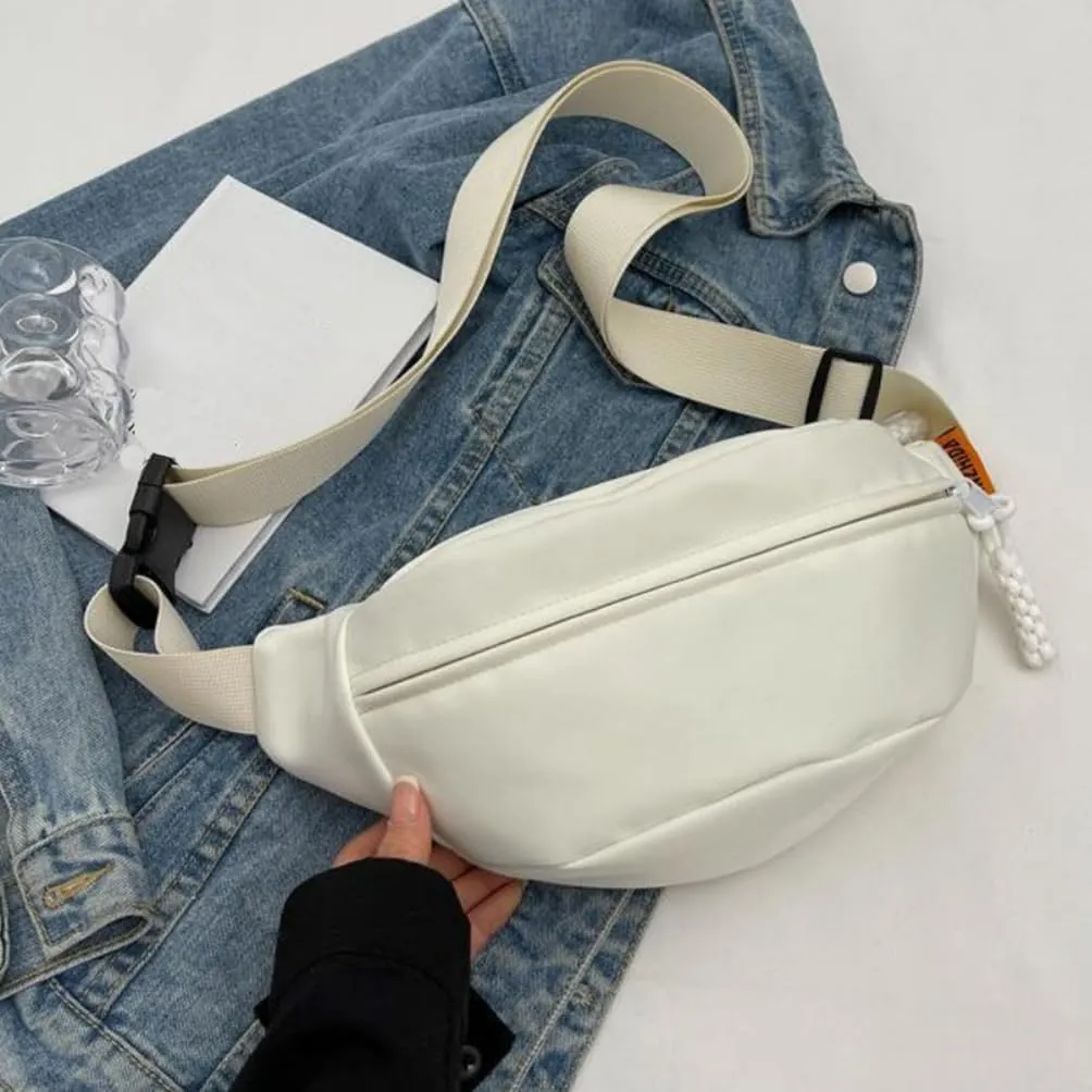 Waist Bag Fanny Pack for Men Women Cross Body Belt Bag with Adjustable Strap Running Hiking Travel Biking White