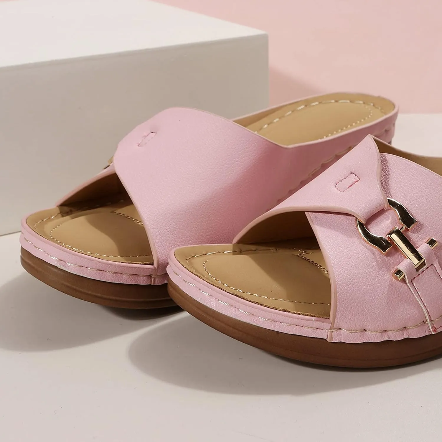 Wedge Sandals for Women 2024 Women Summer Solid Slip On Casual Open Toe Wedges Comfortable Beach Shoes Sandals