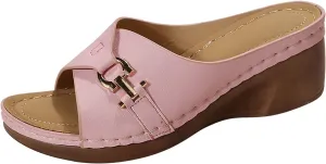 Wedge Sandals for Women 2024 Women Summer Solid Slip On Casual Open Toe Wedges Comfortable Beach Shoes Sandals