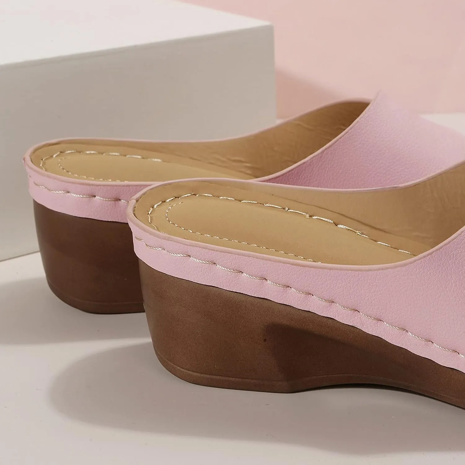 Wedge Sandals for Women 2024 Women Summer Solid Slip On Casual Open Toe Wedges Comfortable Beach Shoes Sandals