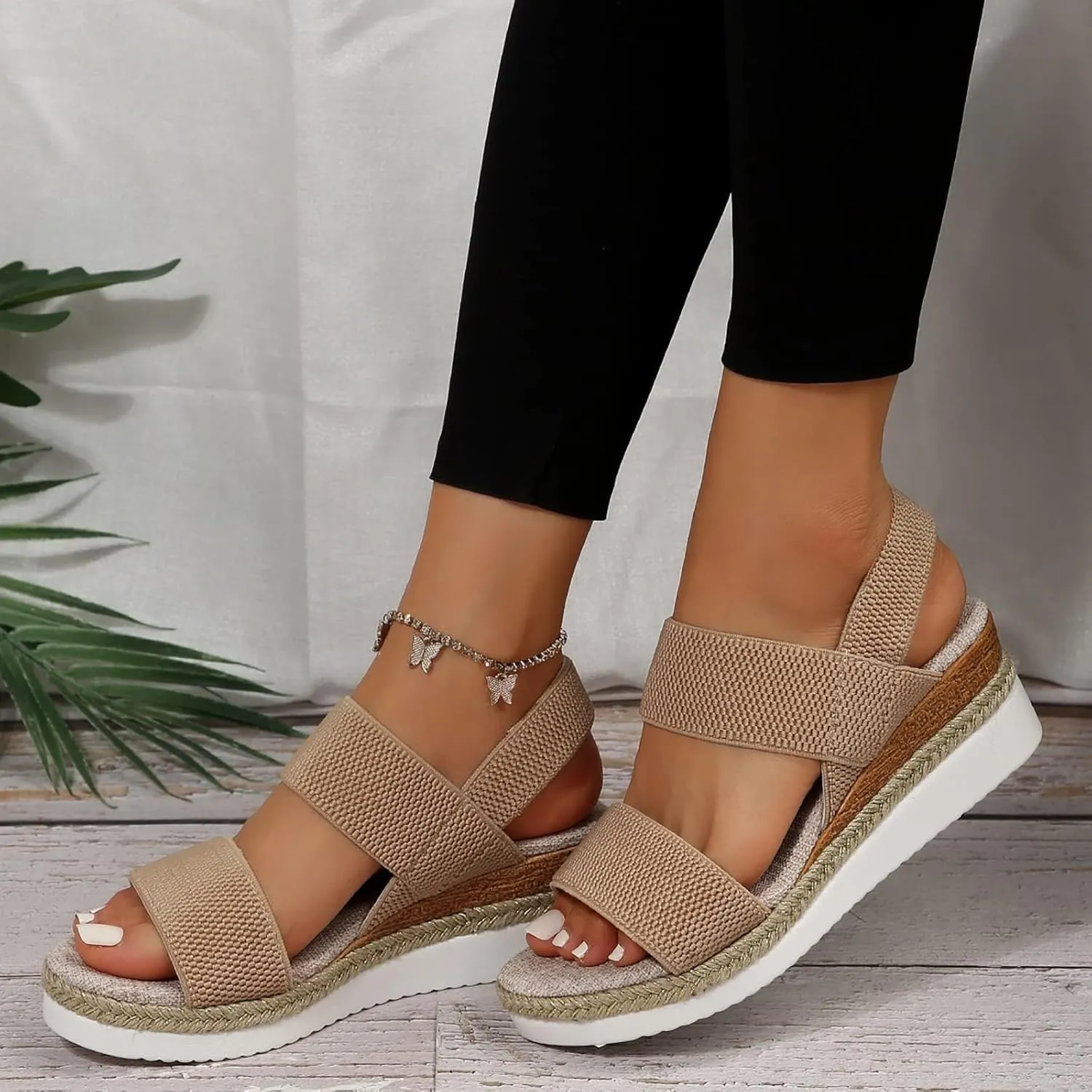 Wedge Sandals for Women Comfortable Orthopedic Slip On Platform Sandals Open Toe Slingback Elastic Ankle Strap Summer Walking Shoes for Summer And Daily Wear