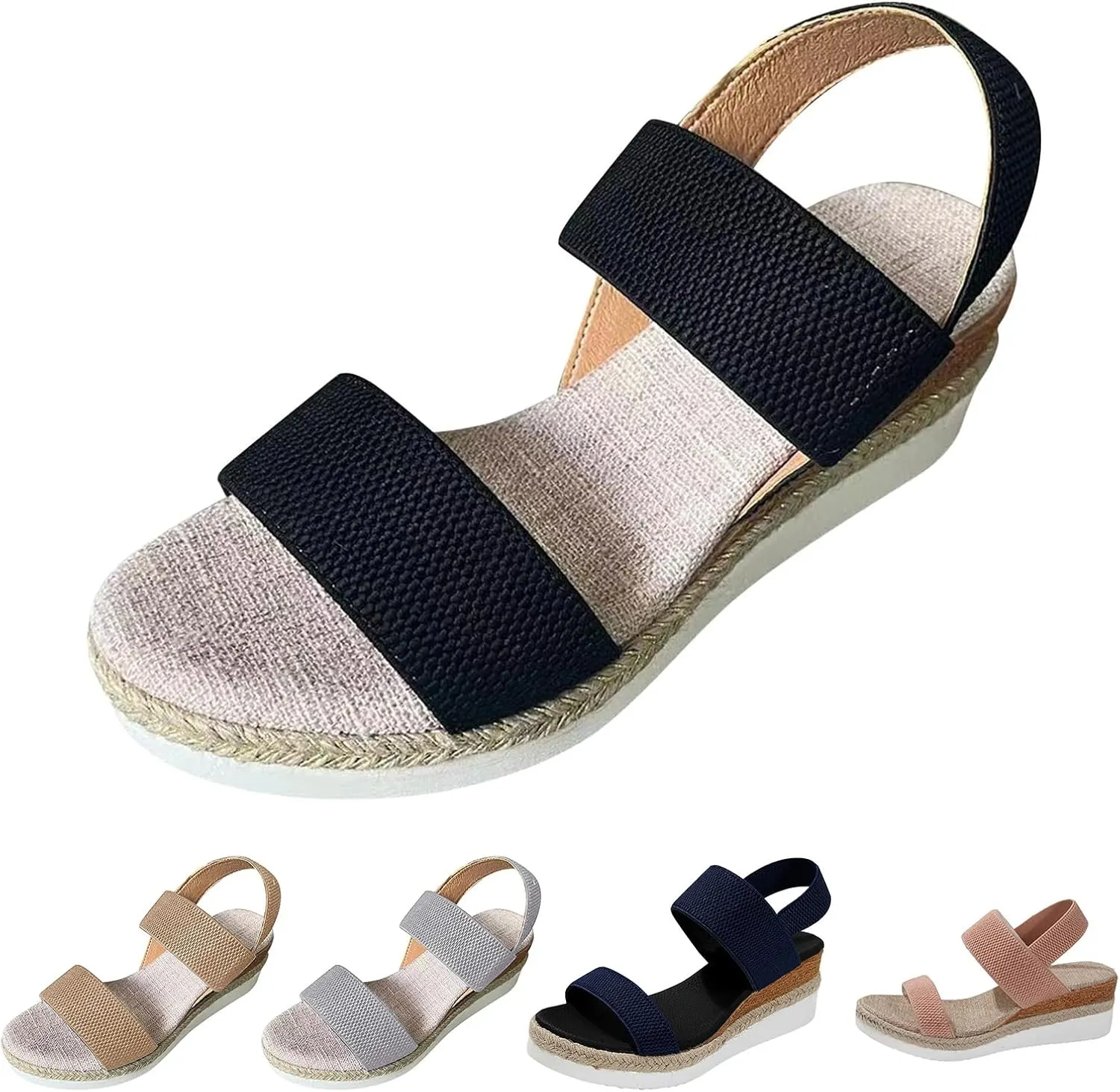 Wedge Sandals for Women Comfortable Orthopedic Slip On Platform Sandals Open Toe Slingback Elastic Ankle Strap Summer Walking Shoes for Summer And Daily Wear