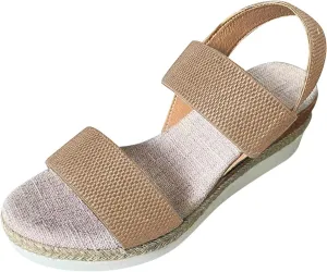Wedge Sandals for Women Comfortable Orthopedic Slip On Platform Sandals Open Toe Slingback Elastic Ankle Strap Summer Walking Shoes for Summer And Daily Wear