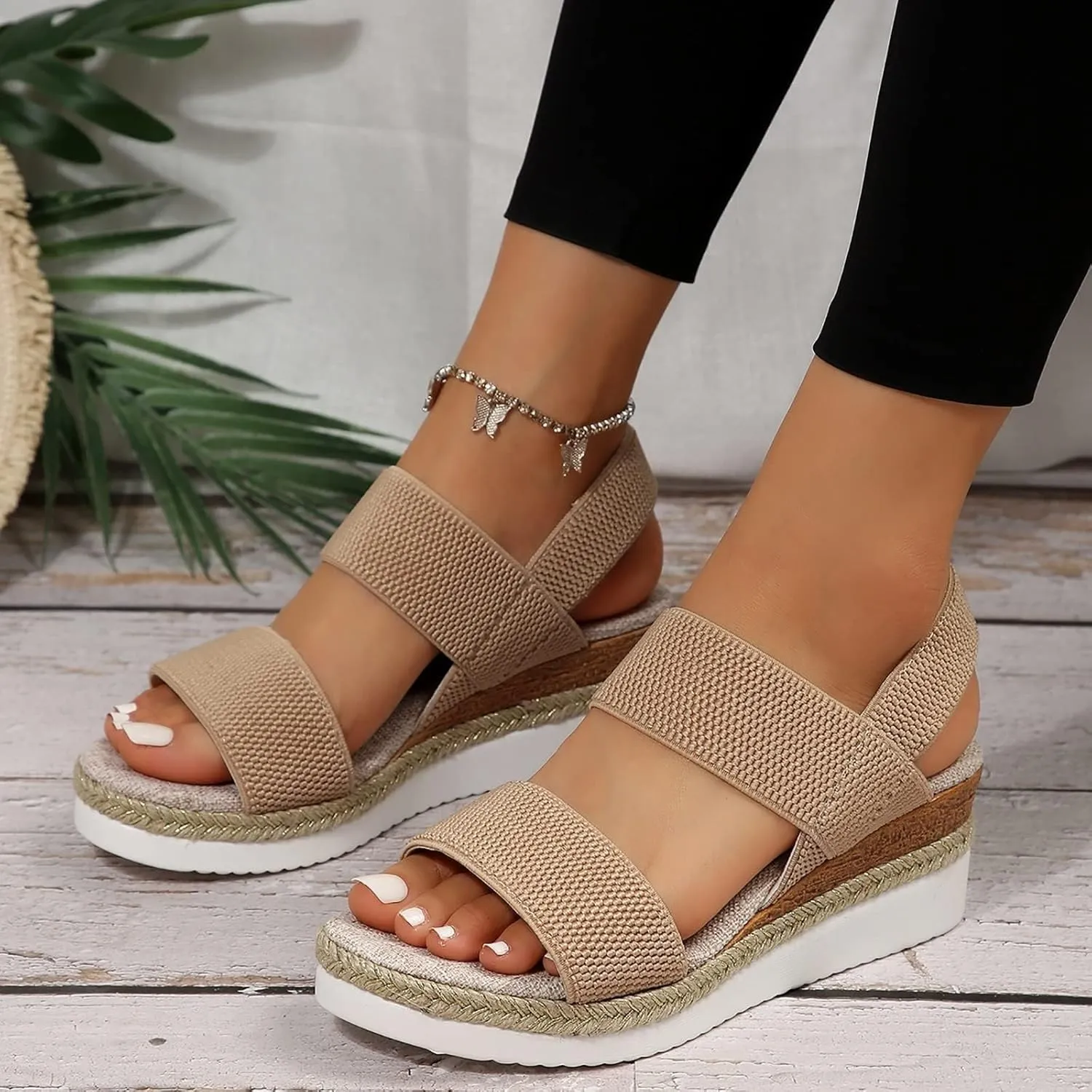 Wedge Sandals for Women Comfortable Orthopedic Slip On Platform Sandals Open Toe Slingback Elastic Ankle Strap Summer Walking Shoes for Summer And Daily Wear
