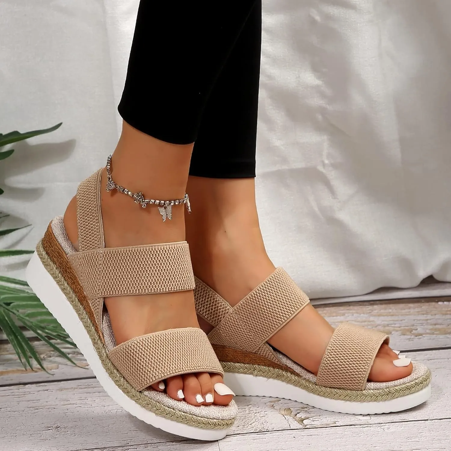 Wedge Sandals for Women Comfortable Orthopedic Slip On Platform Sandals Open Toe Slingback Elastic Ankle Strap Summer Walking Shoes for Summer And Daily Wear