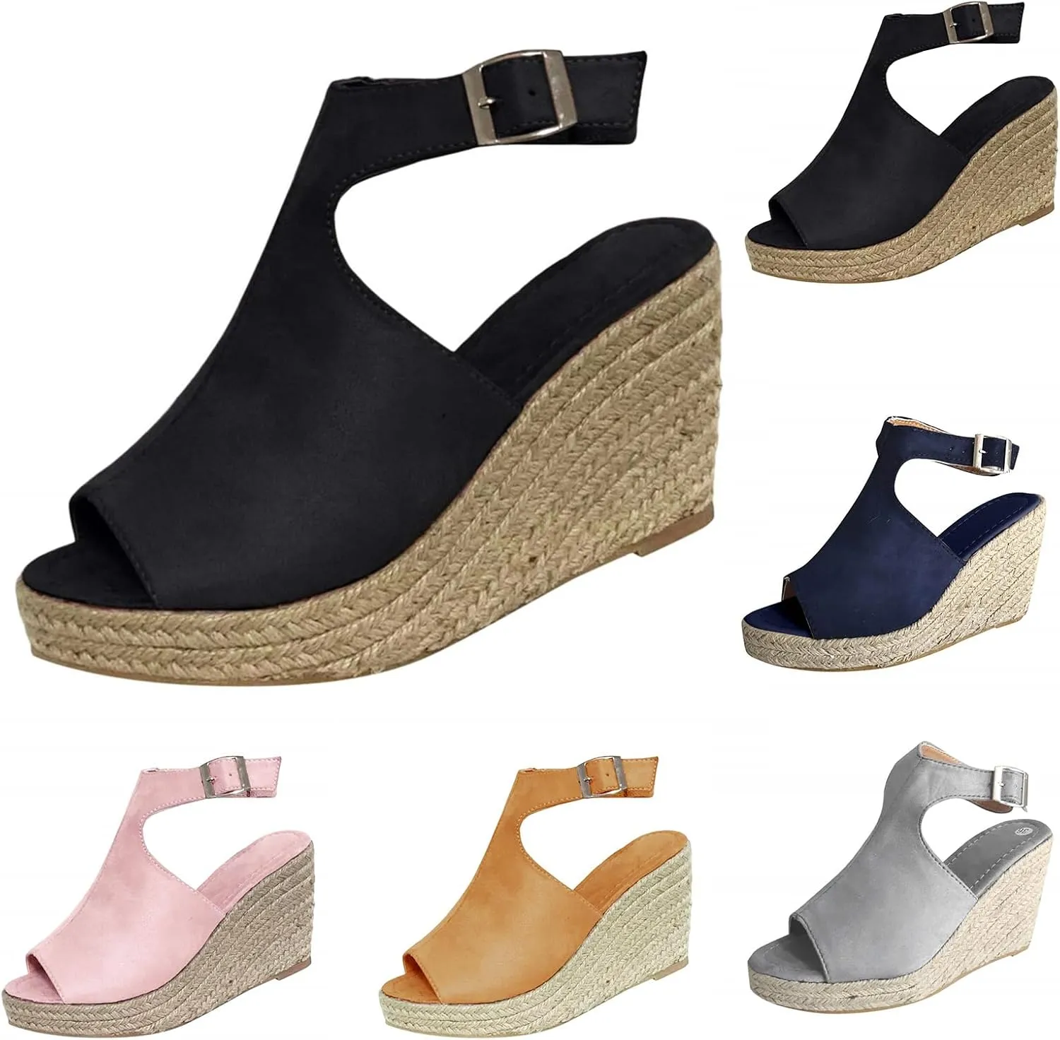 Wedge Sandals for Women Orthopedic Platform Wedge Sandals Summer Casual Beach Open Toe Espadrille Shoes Outdoor Walking Shoes Dressy Comfy Slip-On Ankle Buckle Sandal