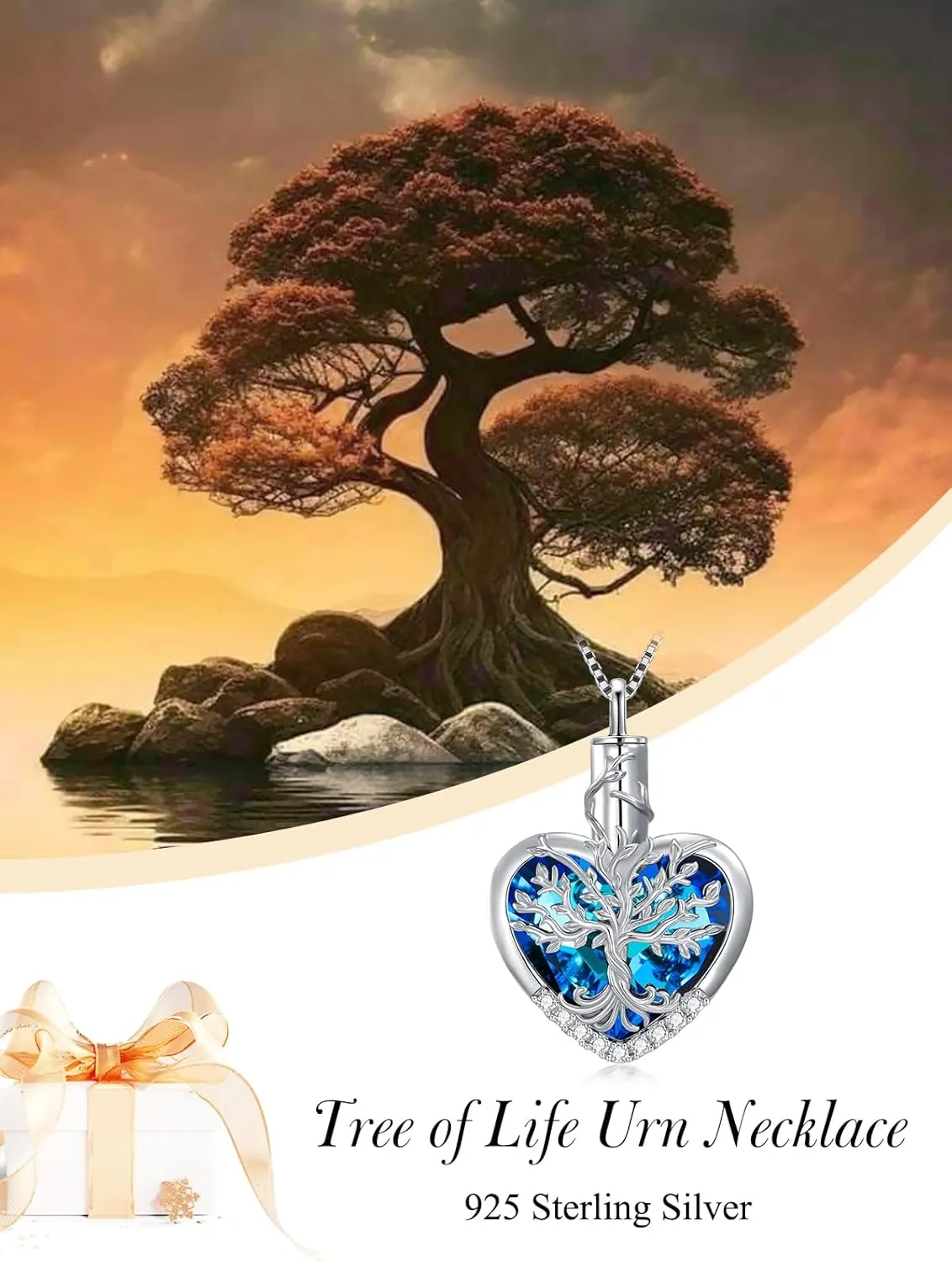 WINNICACA Urn Necklaces for Ashes 925 Sterling Silver Tree of Life Heart Cremation Jewelry for Ashes Jewelry Gifts for Human Ashes Keepsake Memorial Jewelry for Women Men