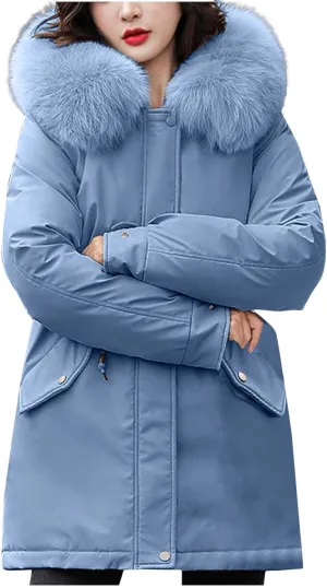 Winter Windproof Parka Coats For Women Fashion Faux Fur Trim Thicken Quilted Military Jackets Long Sleeve Trench Coat