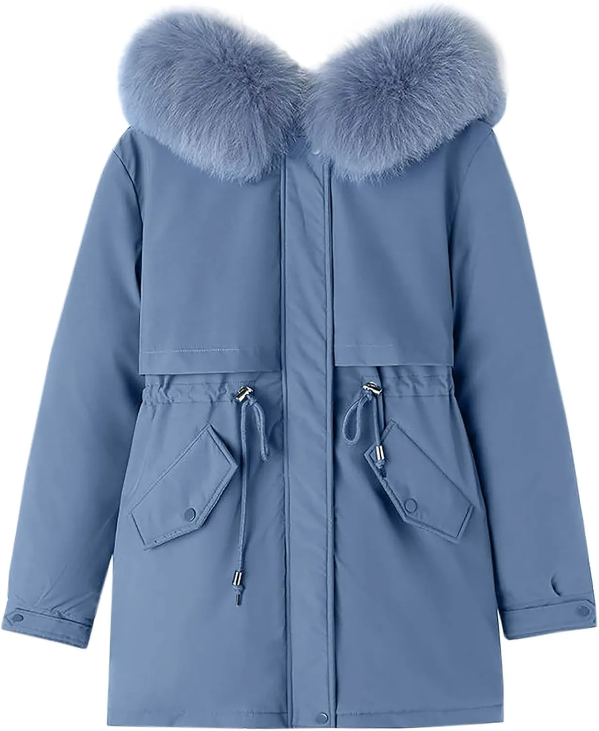 Winter Windproof Parka Coats For Women Fashion Faux Fur Trim Thicken Quilted Military Jackets Long Sleeve Trench Coat