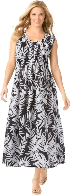 Woman Within Women's Plus Size Pintucked Sleeveless Dress