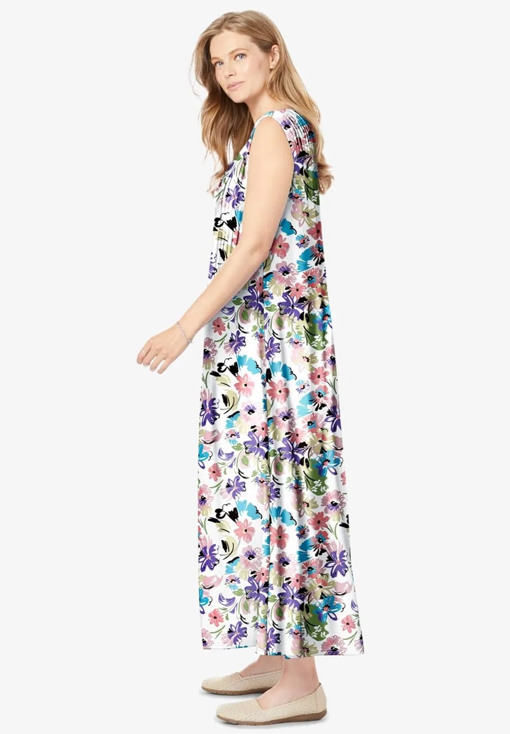 Woman Within Women's Plus Size Pintucked Sleeveless Dress