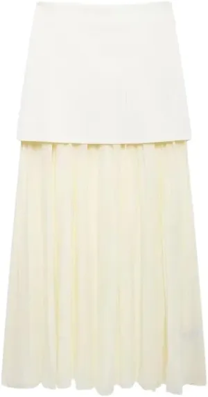 Women Combined Pleated Knit Skirt Elasticated Waistband High Waist Midi Skirt Casual Female