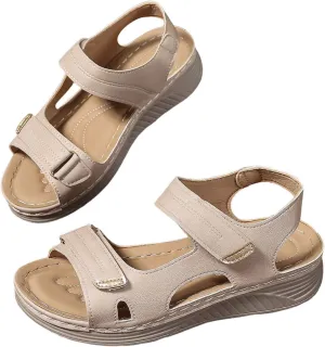 Women Comfortable Sandals Orthotic Walking Orthopedic Arch Support Dressy Sandal Non-Slip Peep Toe Slingback Wide Width Shoes Casual Platform Hollow Flat Adjustable Hook Loop Flip Flops