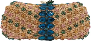 Women Formal Rhinestone Clutch Purse Chic Crystal Evening Bag Floral Handbag for Holiday Wedding Celebration