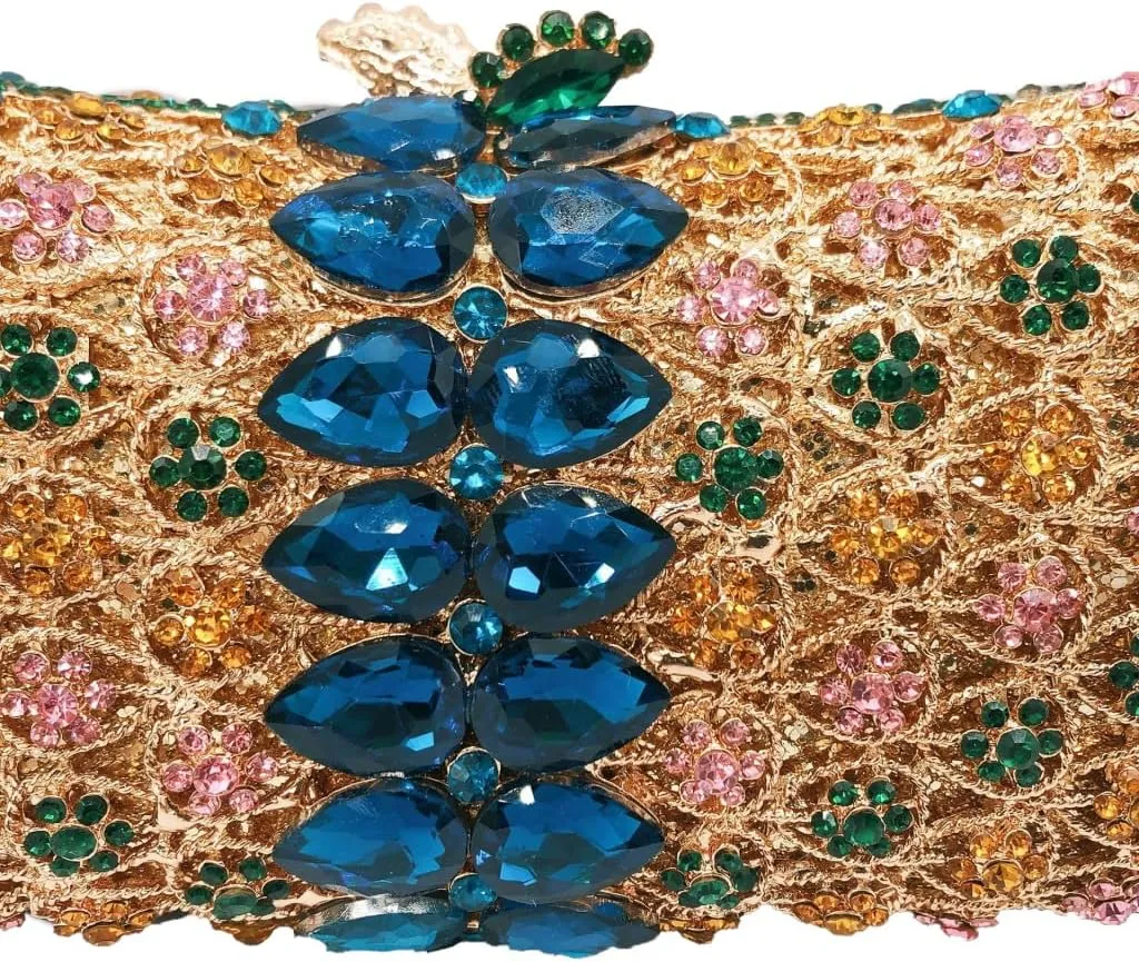 Women Formal Rhinestone Clutch Purse Chic Crystal Evening Bag Floral Handbag for Holiday Wedding Celebration