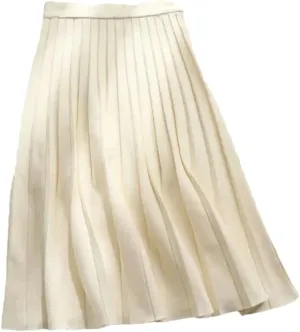 Women Knitted Midi Skirt Spring Autumn Elegant A-Line High Waist Pleated Long Skirt