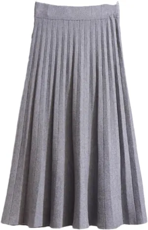 Women Midi Pleated Knitted Skirt Autumn Winter Knee Length A Line High Waist Skirt