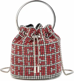 Women Rhinestone Bucket Bag Ring Handle Sparkling Evening Clutch with Detachable Strap for Wedding Party