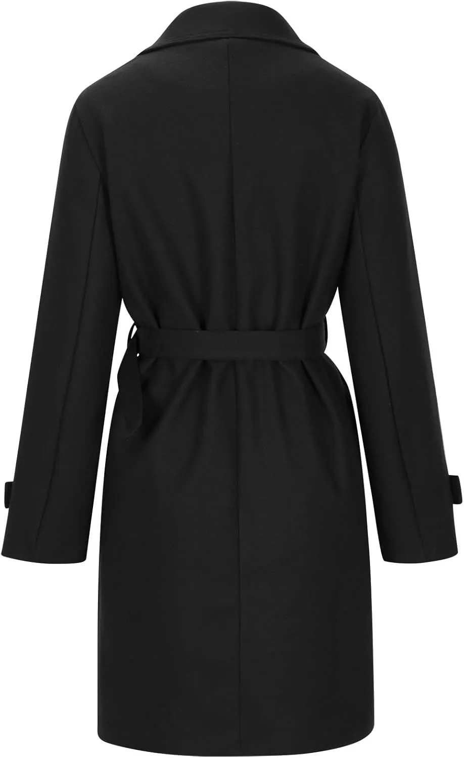 Women Single Breasted Long Trench Coat Windproof Classic Soft Slim Overcoat with Belt Wool Blend Warm Lapel Pea Coat