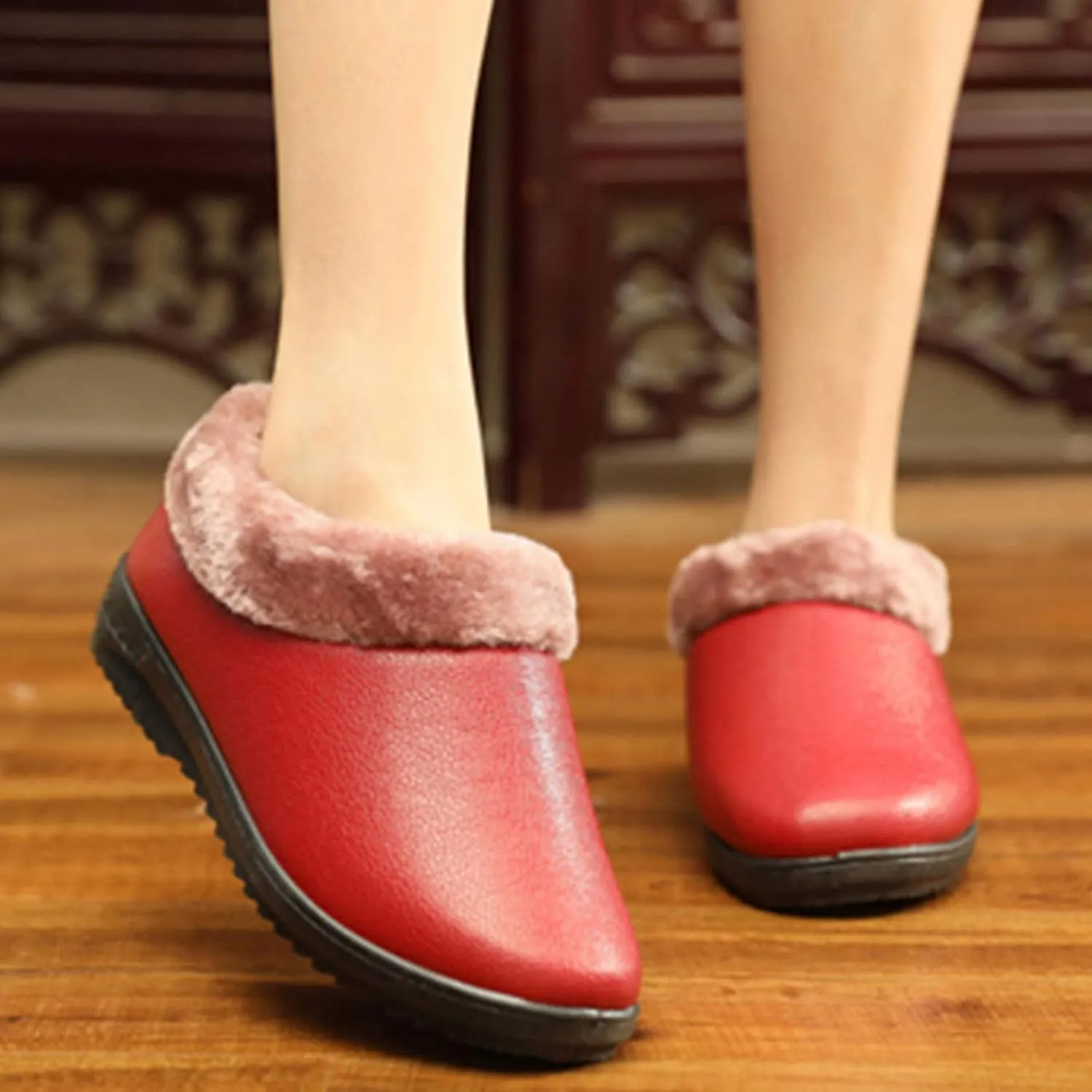 Women Snow Boots Winter Shoes 7w Women's Short Long Fur Mouth Leather Snow Boots Boots Winter Womens Warm Faux Fur Lined Mid Calf Winter Snow Boots Womens Winter Ankle Boots Wide Width