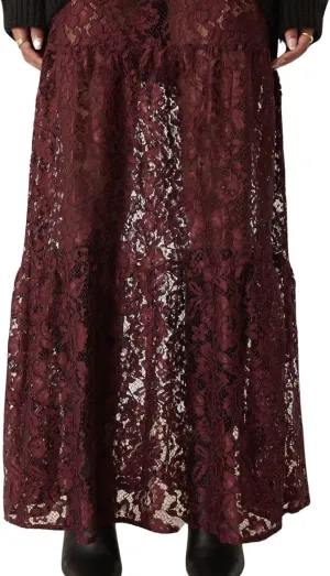 Women Tiered Sheer Lace Maxi Skirt Elastic Waist High Rise Flowy A-Line Sexy See Through Long Skirt Clubwear