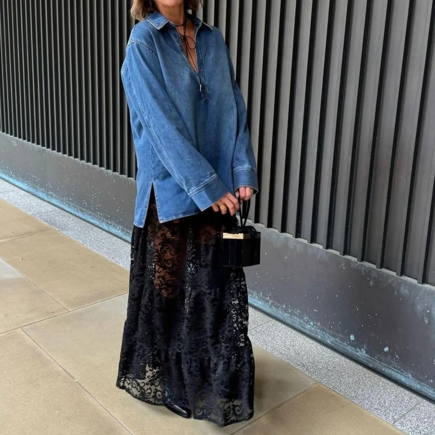 Women Tiered Sheer Lace Maxi Skirt Elastic Waist High Rise Flowy A-Line Sexy See Through Long Skirt Clubwear