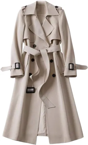 Women Trench Windbreaker Outerwear Fit Coat Solid Long Overcoat Slim Coat Plus Size Handsome Jackets Business Tops