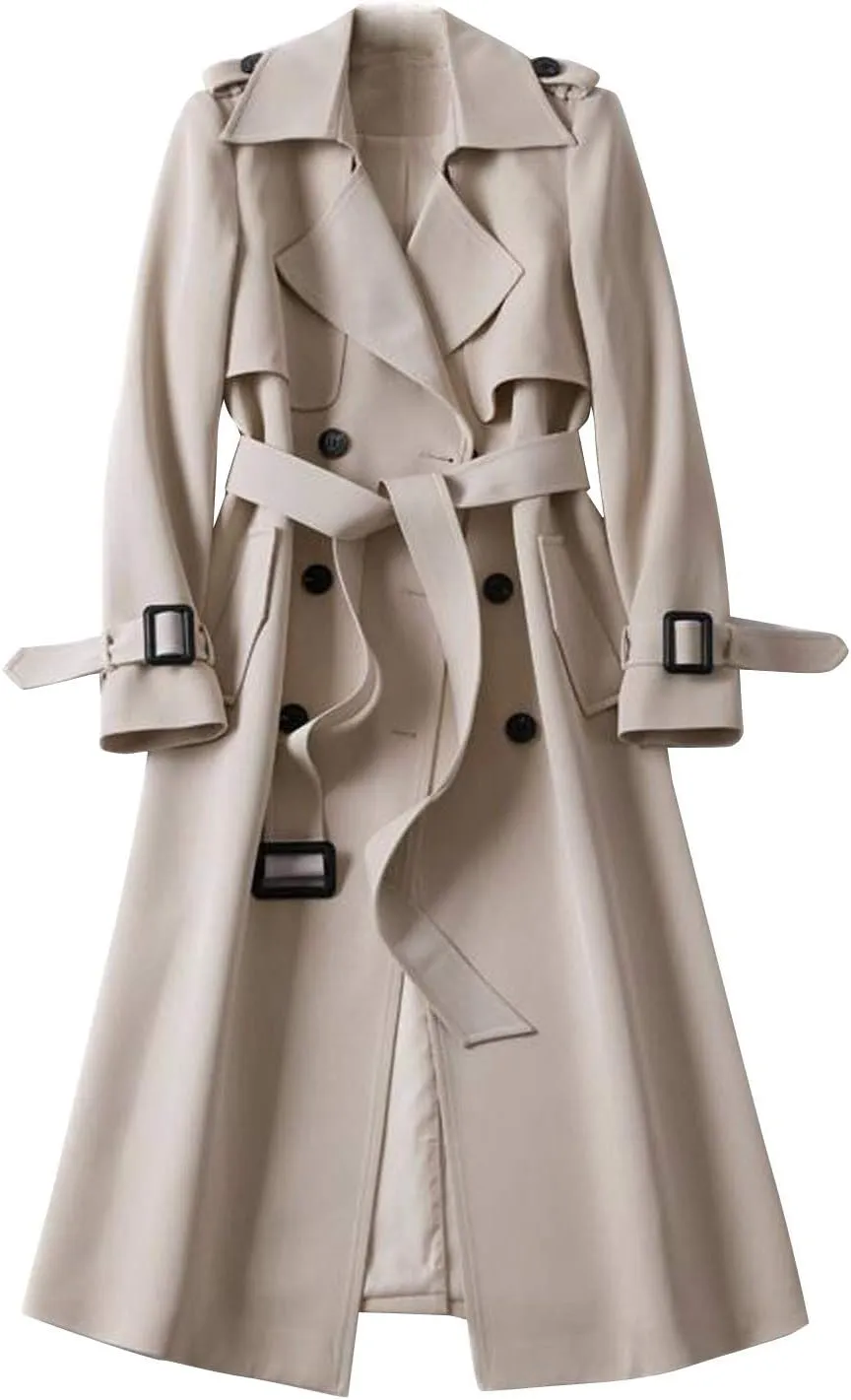 Women Trench Windbreaker Outerwear Fit Coat Solid Long Overcoat Slim Coat Plus Size Handsome Jackets Business Tops