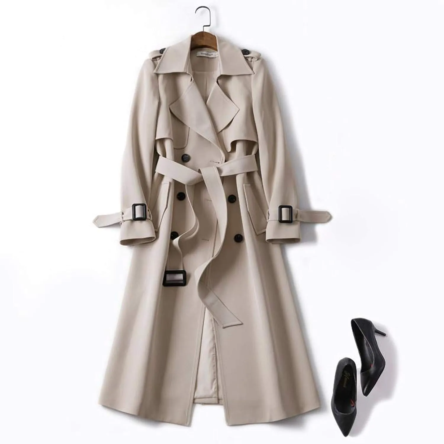 Women Trench Windbreaker Outerwear Fit Coat Solid Long Overcoat Slim Coat Plus Size Handsome Jackets Business Tops