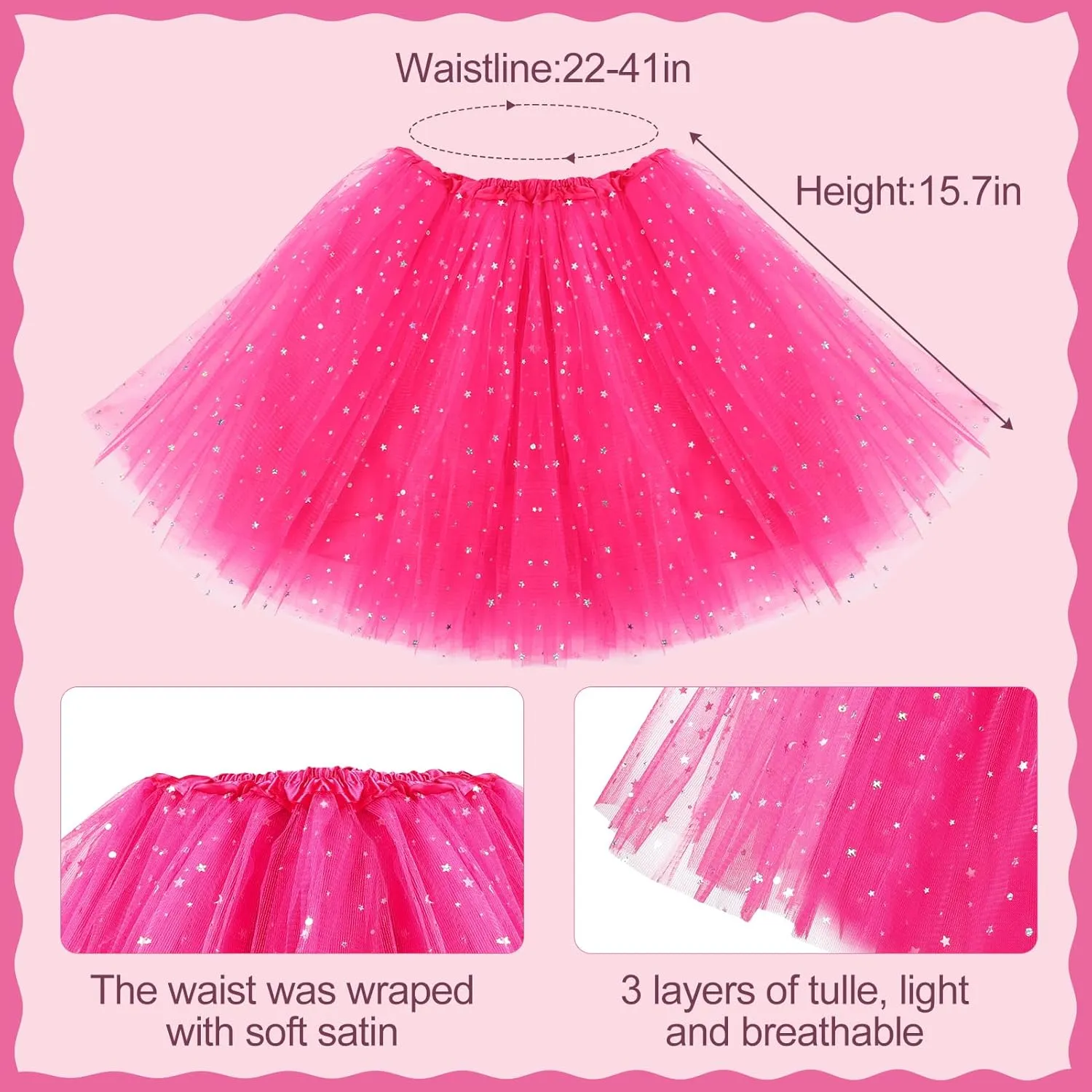 Women Tutu Costume Accessories Set, 3 Layered Tulle Tutu Skirt Heart Sunglasses Bow Headband Colorful Party Favors