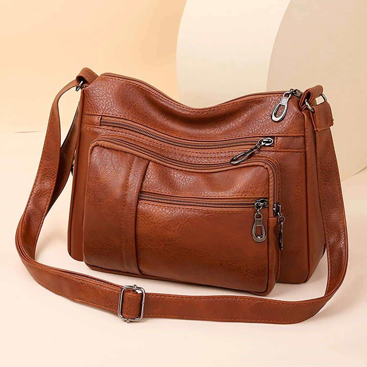 Women Vintage Soft Leather Water Proof Fashionable Crossbody Bag Classic Lightweight Pocket Canvas (Brown, One Size)